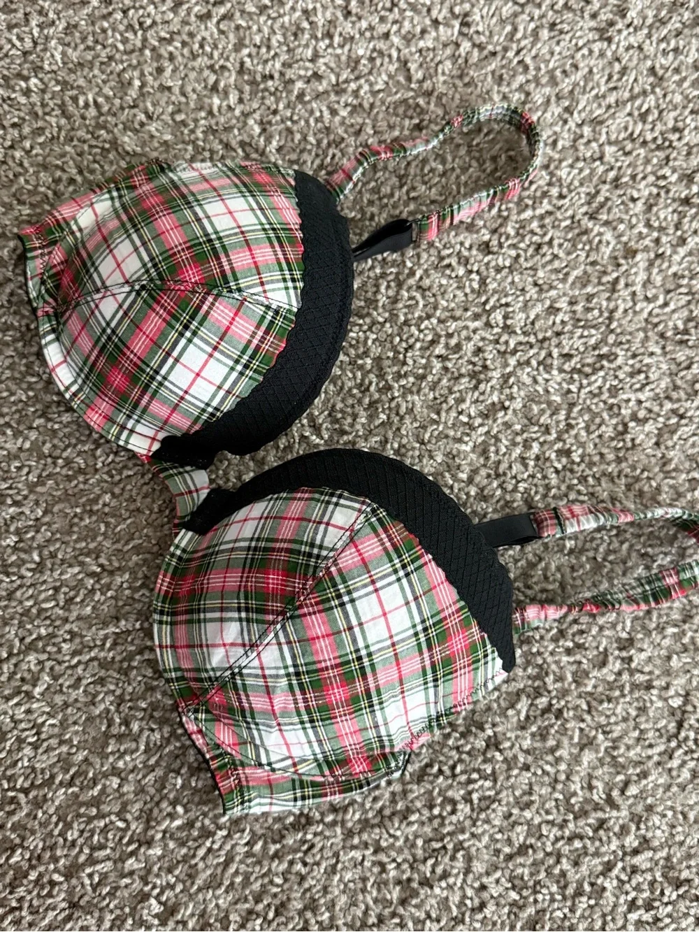 Victoria’s Secret 34D Plaid Tartan Plunge Bra Black Preppy Academia Y2K